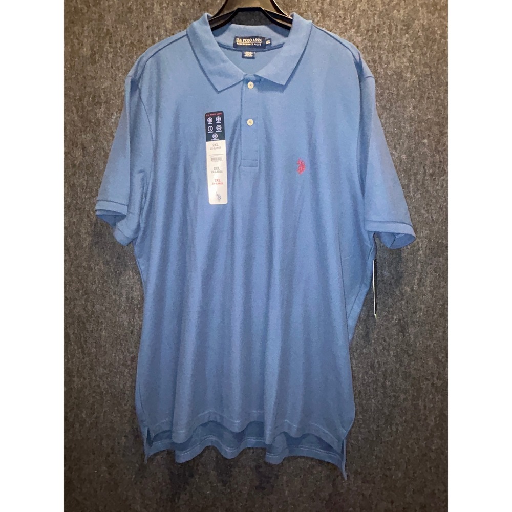 U.S. Polo Assn. Performance Pique Polo Mens 2XL Blue New Short Sleeve Logo Shirt
